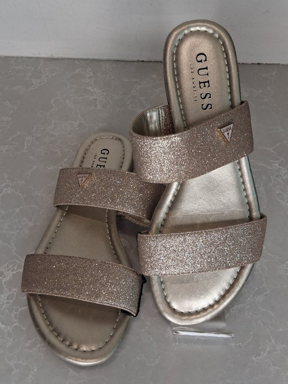 Guess Glitter Double-Strap Slide Sandal Size 5